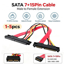 SATA 22Pin(7+15)Extension Cable Male to Female for SSD HDD Data Power Combo 1-5x picture