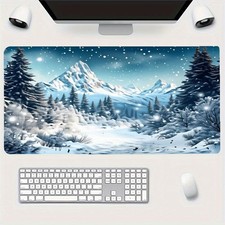 Winter Landscape Mouse Pad, Snowy Mountain and Pine Forest Design, Suitable fo picture