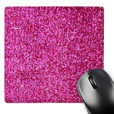 3D Rose Hot Pink Glitter Faux Texture Girly Sparkly Glam Mouse Pad 8x8x0.25