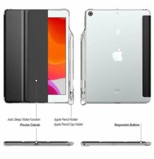 For iPad 10.2 (2019/2020/2021) Smart Trifold Case Clear TPU back Cover Black picture