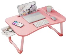 Pink Foldable Lap Desk Laptop Bed Table Tray Storage Drawer Cup Holder picture
