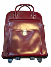 Weatherproof Burgundy Leather Carry-On Rolling Suitcase Retractable Handle picture