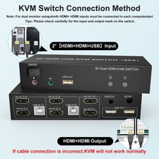 2X2 HDMI KVM Switch Dual Monitor 4K@60Hz USB Switcher 2 Port for 2 Computers  picture