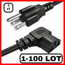 Lot of 5FT AC Power Cord Right Angle 90 Degree 3 Prong Computer Monitor Cable picture