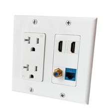 20Amp Power Outlet and Ethernet Coax HDMI Wall Plate  Electrical Outlet with 2 picture