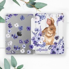 Custom Name Rabbit Flowers Cute Case For iPad 10.2 Pro 12.9 11 9.7 Air 4 5 Mini picture