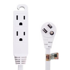 12Ft 16/3 Grounded 3-Outlet Flat Angle Power Extension Cord White picture