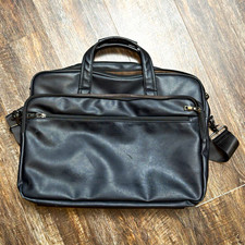 Black Faux Leather Laptop Briefcase Fits 15 in Laptop with Shoulder Strap picture