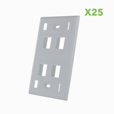 25 X 4-Port Keystone Jack RJ45 CAT Network Faceplate Wall Plate- White w/Windows picture