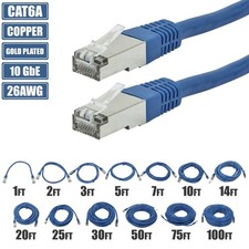 1-100FT Cat6A RJ45 Ethernet Network STP Patch Cable Copper Gold 26AWG Blue LOT picture