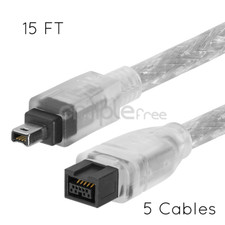 5 pack FireWire 15 FT 9 PIN 4 PIN Cable Bilingual 800 Fire Wire 400 Cord 15 FEET picture