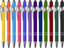 12 Pack Black Ink 2-in-1 Stylus Ballpoint Retractable Metal Pens Medium Point picture