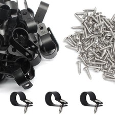 50 Pcs 5/8 Inch Black Nylon Screw Mounting R-type Cable Clip Wire Clamp, 16mm Ca picture