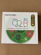 MEMOREX CHRISTMAS HOLIDAY 5PK CD-R SEALED NEW BLANK DISCS MEDIA 52X 700MB 80MIN picture