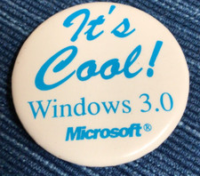 Vtg 1990 Microsoft Windows 3.0 Its Cool Pinback Promo Button 2