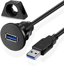 URWOOW Small USB 3.0 Male to Female AUX Flush Panel Mount 3 feet, Black  picture