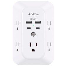 Addtam 5-Outlet Extender Surge Protector, Multi Plug Wall Outlet 2c2a, white picture