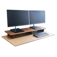 Solid Wood Dual Monitor Stand Riser Walnut Monitor Riser for Desk Wooden Desk picture