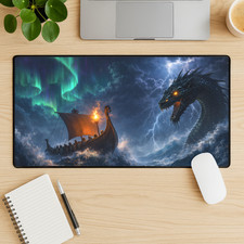 Viking Longship Storm Desk Mat 16x32 Norse Ship Mouse Pad XL picture