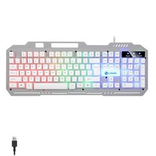 104 Key Wired Gaming Keyboard Rainbow RGB Backlit Metal Panel Phone Holder Stand picture