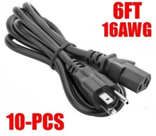 10 Pack 6Ft 16AWG Heavy Duty 5-15P to C13 TV Monitor Computer Power Cord Cable picture