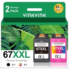 VINKVINK 67XXL Ink Cartridges Black Color Combo Pack 2 Packs for HP 67 67XL picture