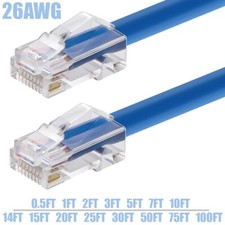 0.5FT 1FT 5FT 10FT 50FT 100FT CAT6A RJ45 Ethernet Non-Boot Cable 26AWG Blue LOT picture