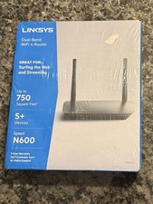 NIB,Linksys N600 Dual Band WiFi 4 Router, Up to 750 Sq. Ft, 5+ Devices, E2500-4B picture