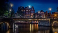 Landscape amsterdam bridge lights lantern canal moon Custom Gaming Mat Desk picture