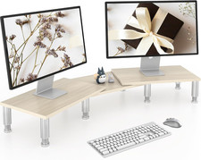 Dual Monitor Riser - Adjustable Length & Angle, Wooden Stand for 2 Monitors with picture