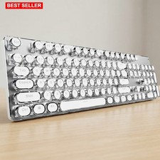 Wireless Typewriter Style Mechanical Keyboard White Backlit 104 Key Blue Switch picture