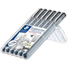 Staedtler 308 SB6P Pigment Liner 5+1 Fine Tip Marker Set Black 0.05mm, 0 picture