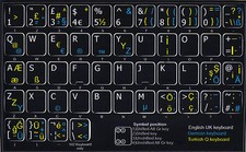 GERMAN-TURKISH Q-ENGLISH UK KEYBOARD STICKER NON TRANSPARENT BLACK NEW picture