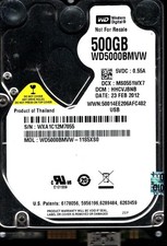 WD5000BMVW-11S5XS0 S/N:WXA1 DCM:HHCVJBNB WESTERN DIGITAL 500GB THAILAND FEB 2012 picture