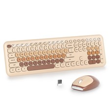 Brown Wireless Keyboard Mouse Combo 2.4GHz Typewriter Aesthetic Coffee Set picture