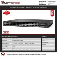 Cisco WS-C3650-48PS-L Catalyst 3650 48x 1GB PoE+ RJ-45 4x 1GB SFP Switch picture