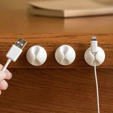 5pcs White Round Cable Clips – Self-Adhesive Cord Holders for Desk & Office picture