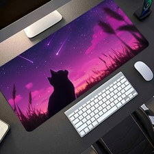 1pc Large Size Esports Gaming Mouse Pad, Purple Night Cat Meteor Grassland Pat picture