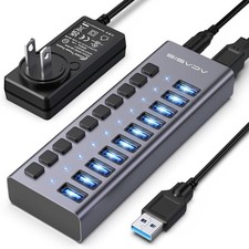 Acasis 10Gbps USB 3.2 Hub 10 Port On/Off Switch with AC Power Adapter for Laptop picture