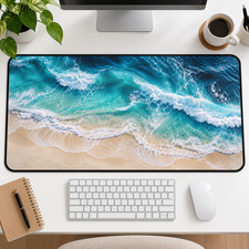 Ocean Wave Desk Mat, Beach Mouse Pad, Coastal Office Decor, Blue Sea Gift picture