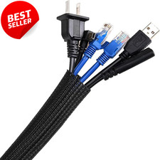 Cable Sleeve 6.6ft 2/3in Cord Cover Wire Organizer Desk TV Pet Proof Black - US picture