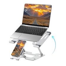 White Ergonomic 2In1 Laptop Phone Stand Desk Adjustable Riser Portable Base picture
