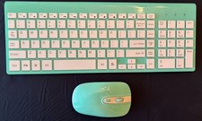 NIB Cimetech Keyboard & Mouse Turquoise 2.4 Wireless Model #KF10 Computer Keys picture