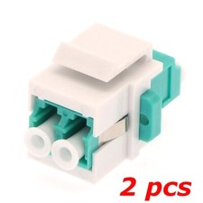 2 PACK - LC OM3 Multi-Mode Duplex Fiber Optic Coupler Keystone Jack White Aqua picture