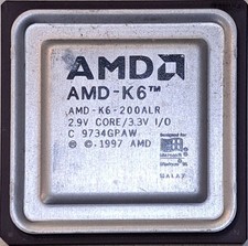 Vintage AMD K6 200ALR Socket 7 CPU 200 MHz 2.9v core 3.3v I/O Gold Plated Pins picture