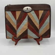FOSSIL Leather Suede Chevron Tablet Case  Zipper Career Classic Designer picture