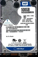 WD5000BMVW-11AJGS4 S/N:WX91A DCM:HHMT2BK WESTERN DIGITAL 500GB MALAYSIA SEP 2016 picture