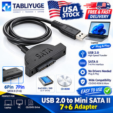 SATA Slimline to USB 2.0 Adapter Cable for Laptop CD DVD Rom Drive 7+6 13Pin picture