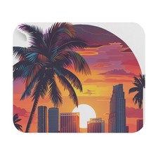 Tropical Sunset Mouse Pad | Palm Trees, City Skyline picture