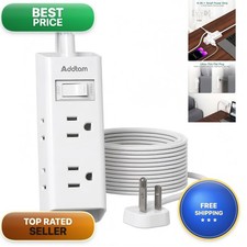Addtam Flat Plug Power Strip 6 Outlet Extender 15 Ft Extension Cord Flat Wall picture